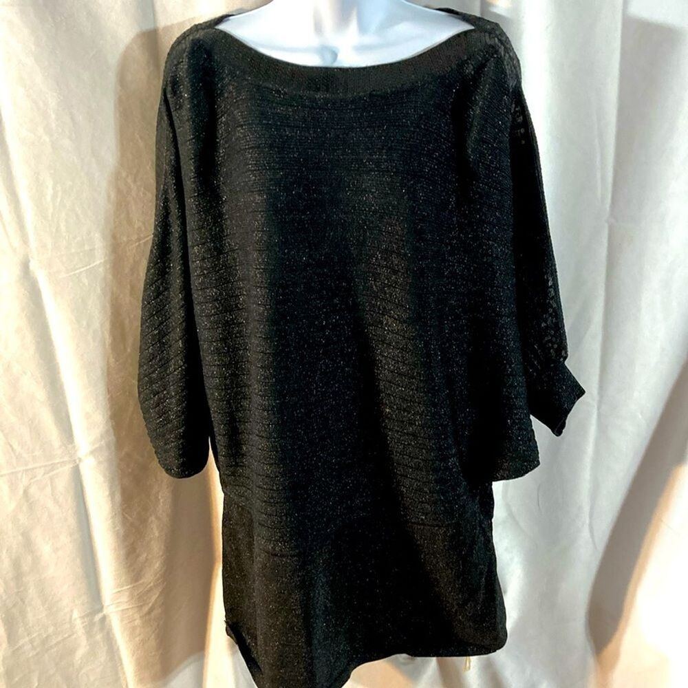 CHELSEA & THEODORE black shimmer sequins striped sweater XL